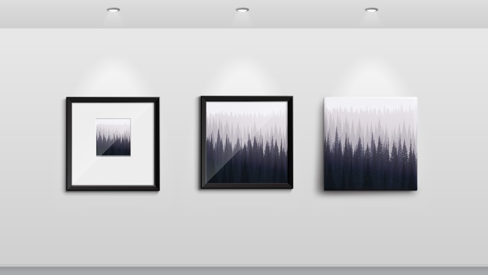 image of 3 picture frames on a grey wall